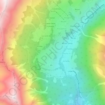 Topografische kaart Lignod, hoogte, reliëf