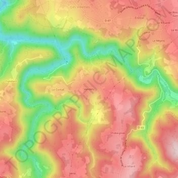 Topografische kaart Vendets, hoogte, reliëf