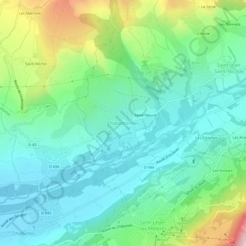 Topografische kaart Chabottonnes, hoogte, reliëf