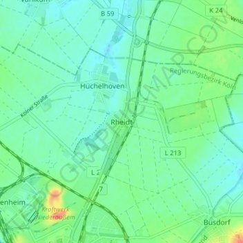 Topografische kaart Rheidt, hoogte, reliëf