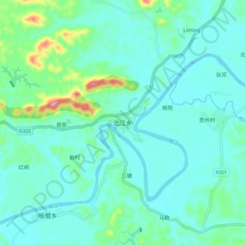 Topografische kaart 北江乡, hoogte, reliëf