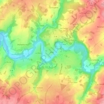 Topografische kaart Sciaux, hoogte, reliëf