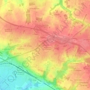 Topografische kaart La Russie, hoogte, reliëf