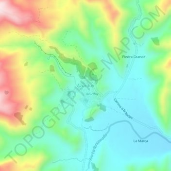 Topografische kaart Azurduy, hoogte, reliëf
