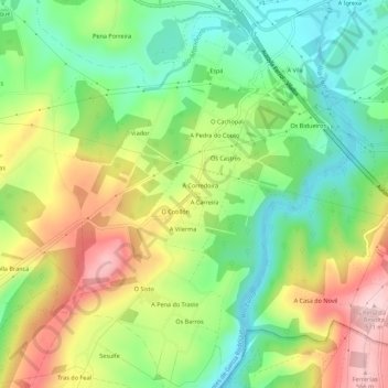 Topografische kaart Ribadeume, hoogte, reliëf
