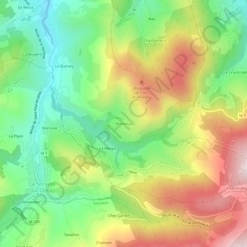 Topografische kaart Montieux, hoogte, reliëf