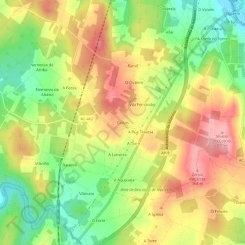 Topografische kaart Cortos, hoogte, reliëf