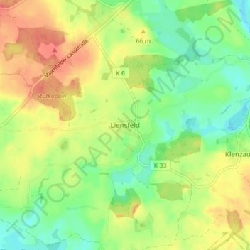 Topografische kaart Liensfeld, hoogte, reliëf