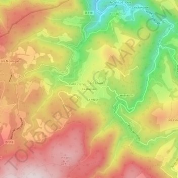 Topografische kaart La Ragnée, hoogte, reliëf