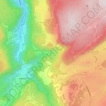 Topografische kaart Sous les Barres, hoogte, reliëf