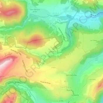 Topografische kaart Conche, hoogte, reliëf