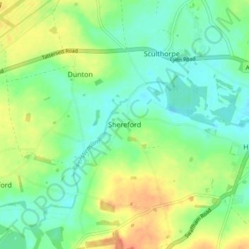 Topografische kaart Shereford, hoogte, reliëf