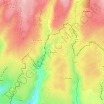 Topografische kaart Le Bousquet, hoogte, reliëf