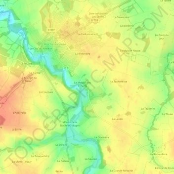 Topografische kaart La Surière, hoogte, reliëf