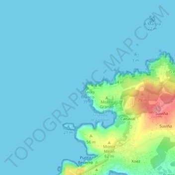 Topografische kaart O Seixo Branco, hoogte, reliëf