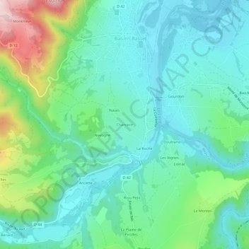 Topografische kaart Charraire, hoogte, reliëf