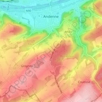 Topografische kaart Peu d'Eau, hoogte, reliëf