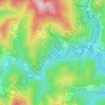 Topografische kaart La Devèze, hoogte, reliëf