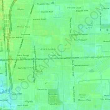 Topografische kaart Prescott Place, hoogte, reliëf