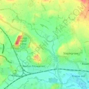 Topografische kaart Langford, hoogte, reliëf