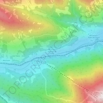 Topografische kaart Untervierschach, hoogte, reliëf