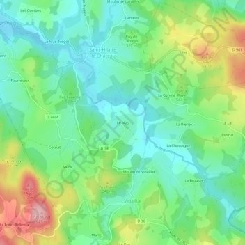 Topografische kaart Le Mas, hoogte, reliëf