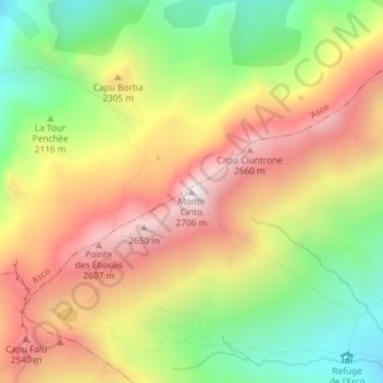 Topografische kaart Monte Cinto, hoogte, reliëf