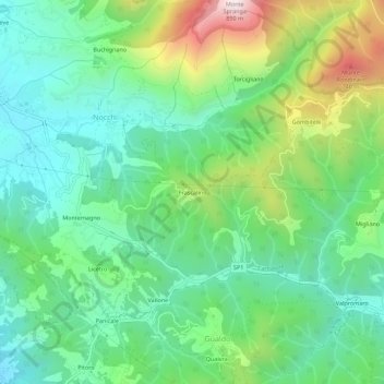 Topografische kaart Frascalino, hoogte, reliëf