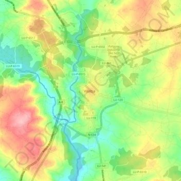 Topografische kaart Vilalba, hoogte, reliëf