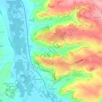 Topografische kaart Les Ruisseaux, hoogte, reliëf