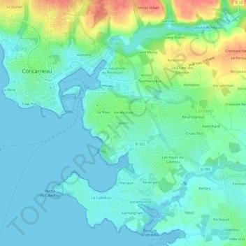 Topografische kaart Pontic, hoogte, reliëf