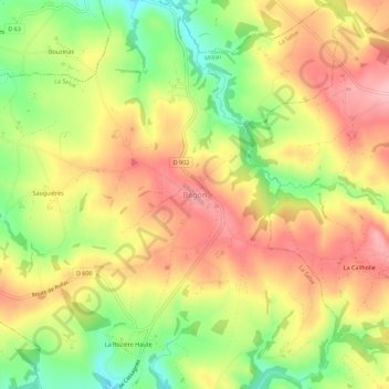 Topografische kaart Bégon, hoogte, reliëf