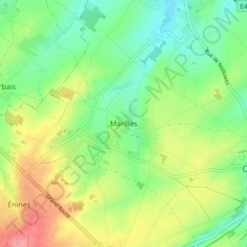 Topografische kaart Marilles, hoogte, reliëf