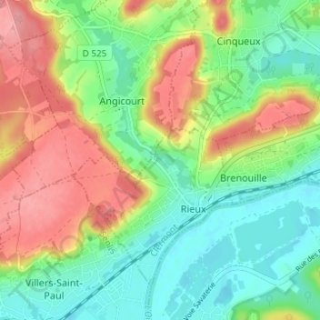Topografische kaart Cafosse, hoogte, reliëf