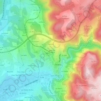 Topografische kaart Les Jaiffours, hoogte, reliëf