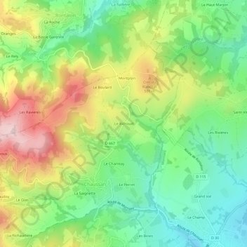 Topografische kaart Le-Richoud, hoogte, reliëf