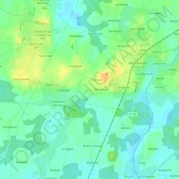 Topografische kaart Kerimel, hoogte, reliëf