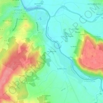 Topografische kaart Les Varennes, hoogte, reliëf