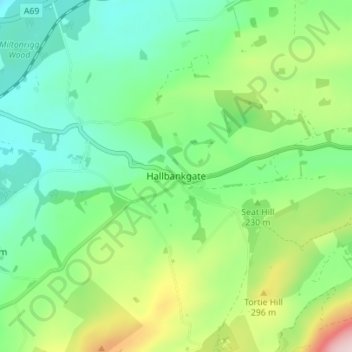 Topografische kaart Hallbankgate, hoogte, reliëf