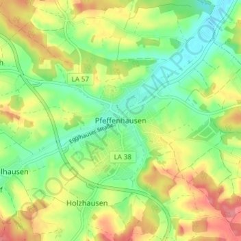 Topografische kaart Pfeffenhausen, hoogte, reliëf