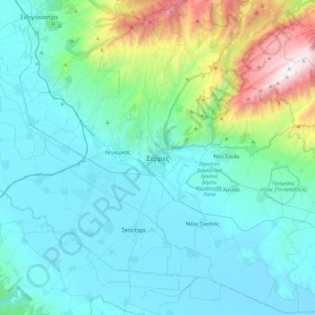 Topografische kaart Serres, hoogte, reliëf