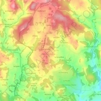 Topografische kaart Le Mas, hoogte, reliëf
