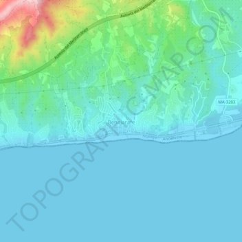 Topografische kaart Benajarafe, hoogte, reliëf