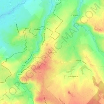 Topografische kaart Désertines, hoogte, reliëf
