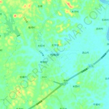 Topografische kaart 杨梅镇, hoogte, reliëf