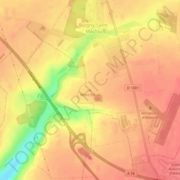 Topografische kaart Mont Éteuil, hoogte, reliëf