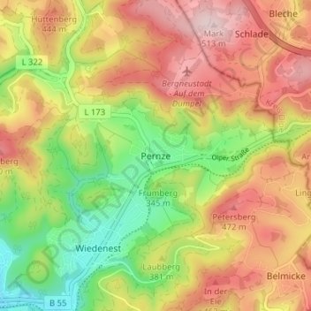 Topografische kaart Pernze, hoogte, reliëf