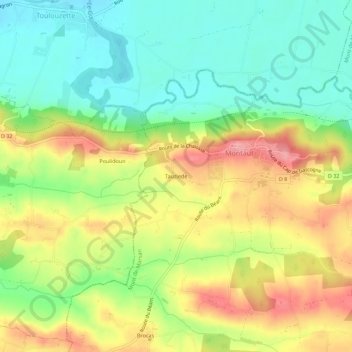 Topografische kaart Tauziede, hoogte, reliëf