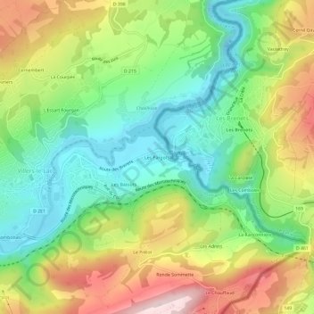 Topografische kaart Les Pargots, hoogte, reliëf