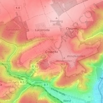 Topografische kaart Cospeda, hoogte, reliëf